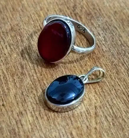 ست نقره عقیق سرخ سیاه زنانه دستساز|جواهرات|گرگان, |دیوار