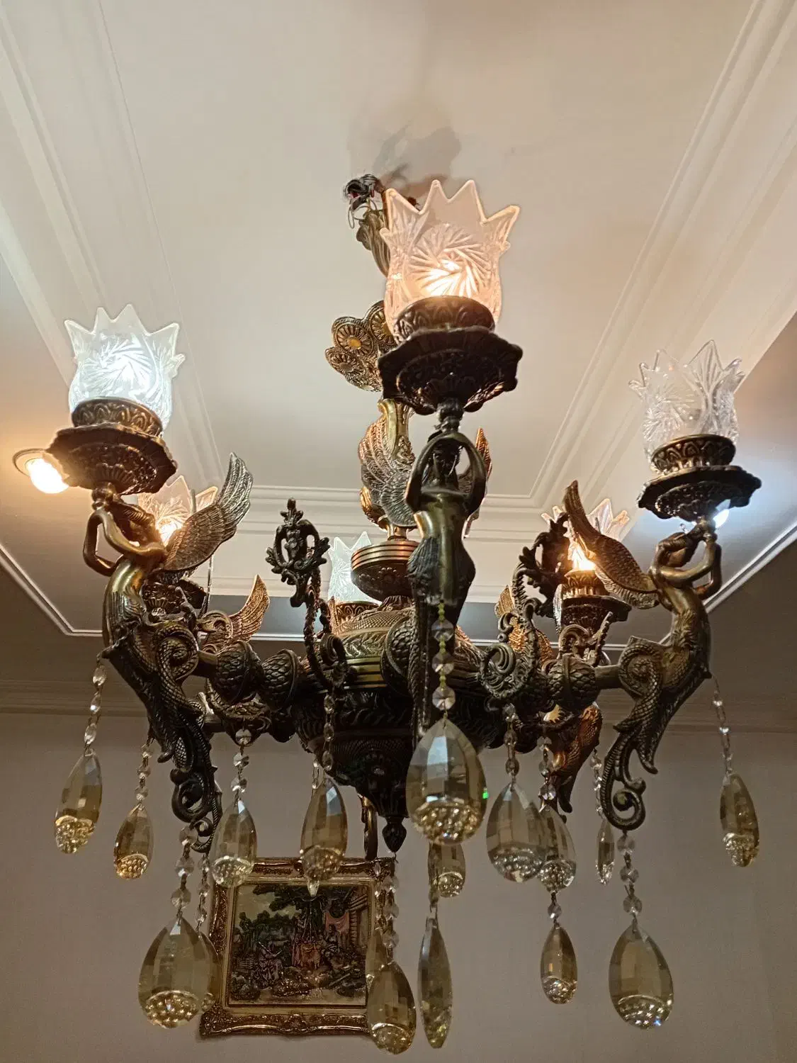 لوستر برنجی طرح فرشته ۶ لاله|لوستر و چراغ آویز|گرگان, |دیوار