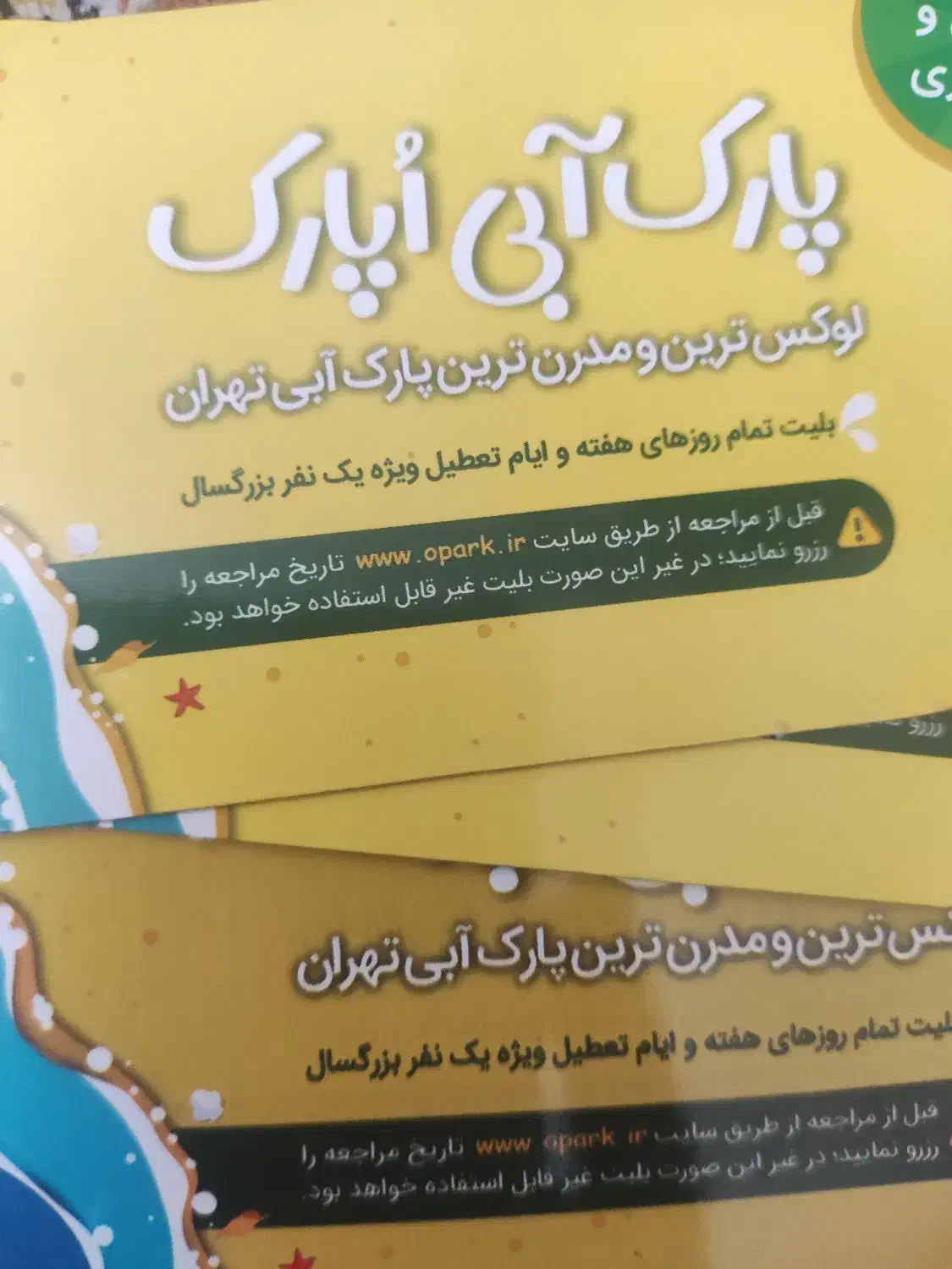 بلیط اپارک پارک آبی|بلیت ورزشی|تهران, تختی|دیوار