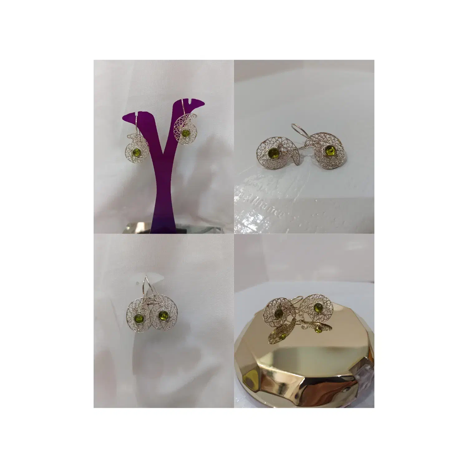 گوشواره نقره کار ملیله اصفهان نگین سبز کد ۶۰۶|جواهرات|اصفهان, مولوی|دیوار