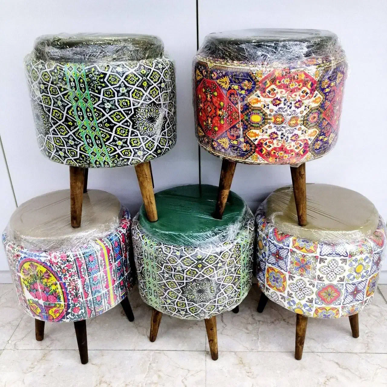 پاف مراکشی گرد چهارپایه چوبی|صندلی و نیمکت|سیرجان, |دیوار