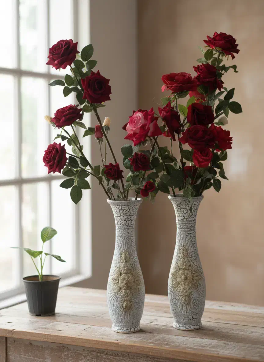 دو گلدان تزئینی سفید با طرح برجسته|صنایع دستی و سایر لوازم تزئینی|داراب, |دیوار