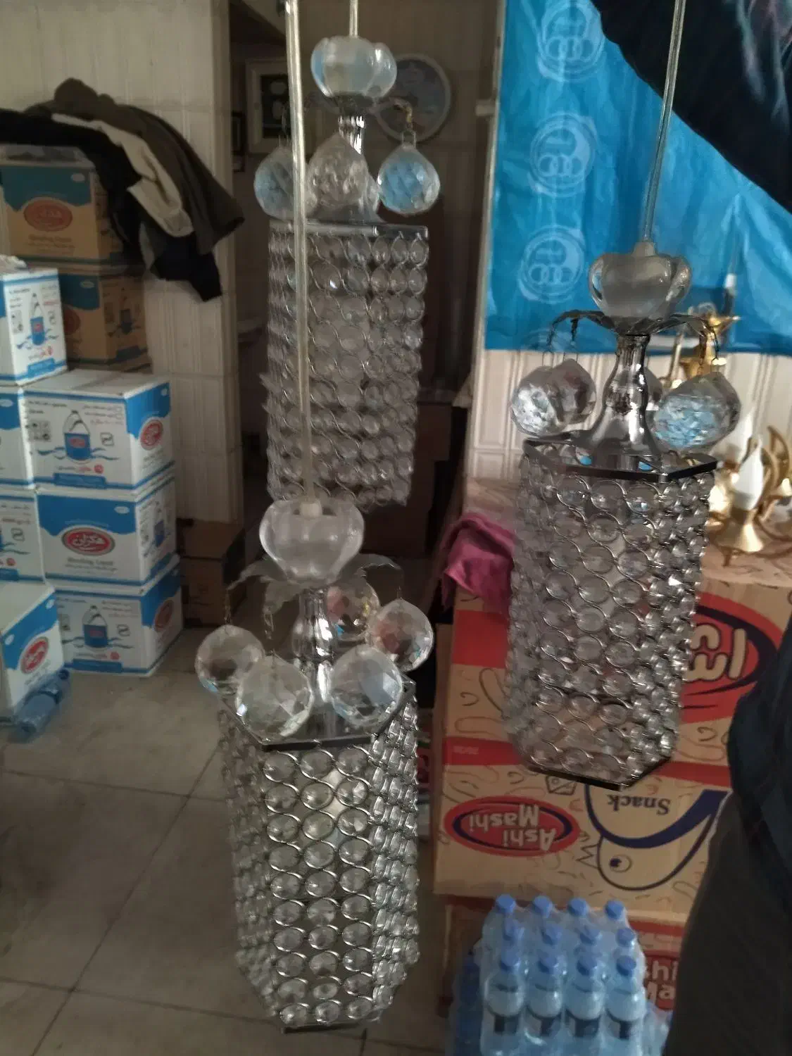 لوستر آویز کریستالی سه باکس زیبا|لوستر و چراغ آویز|ملارد, |دیوار