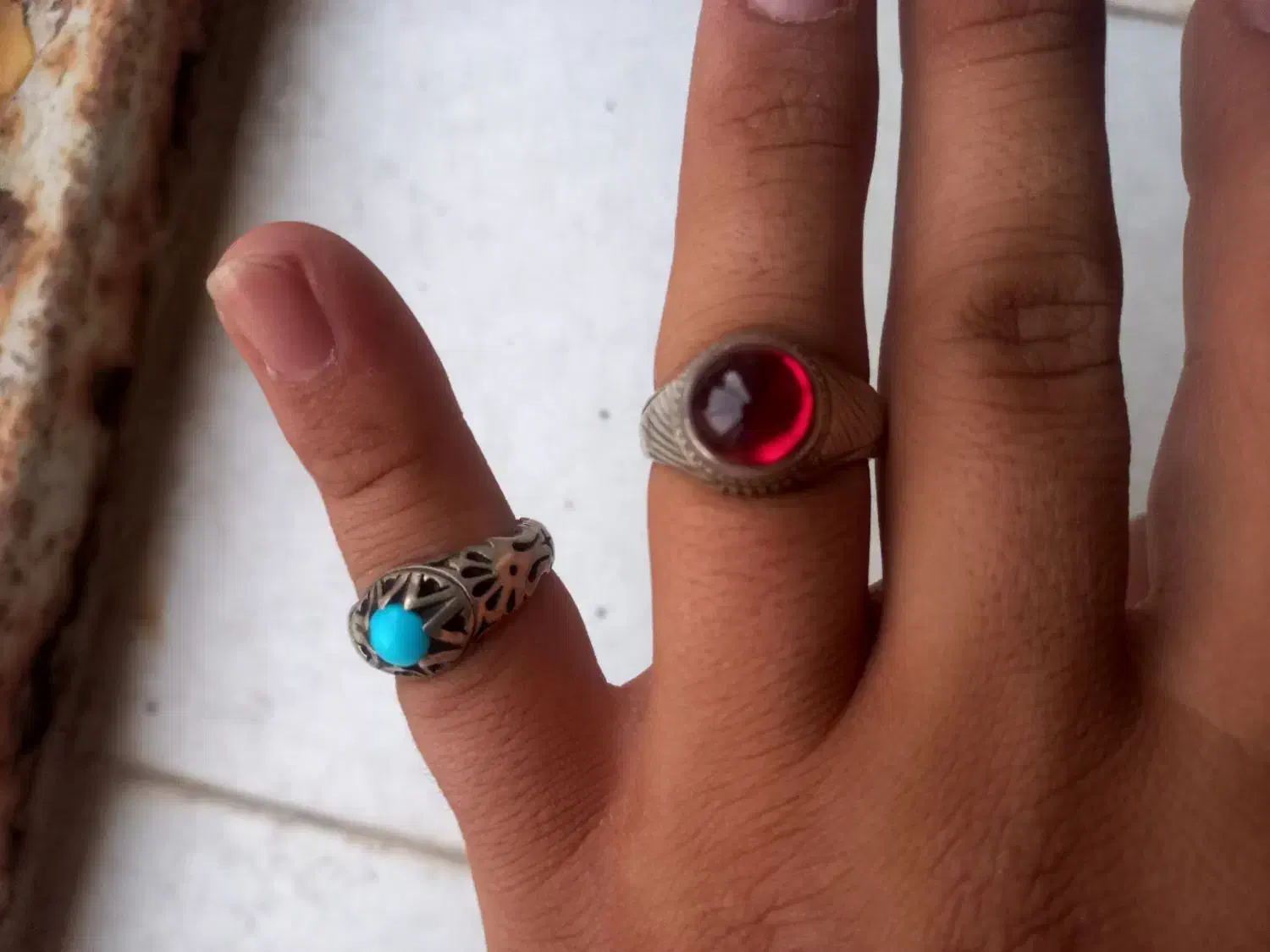 انگشتر یاقوت و فیروزه نقره|جواهرات|بافت, |دیوار