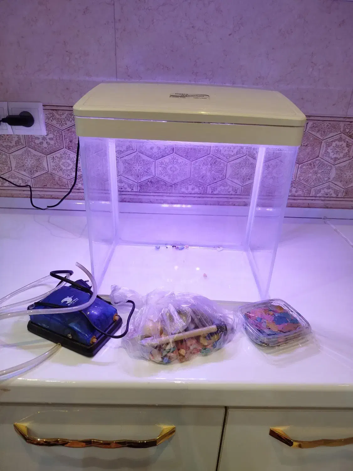 آکواریوم زینتی چراغ دار هفت رنگ|ماهی|اشنویه, |دیوار