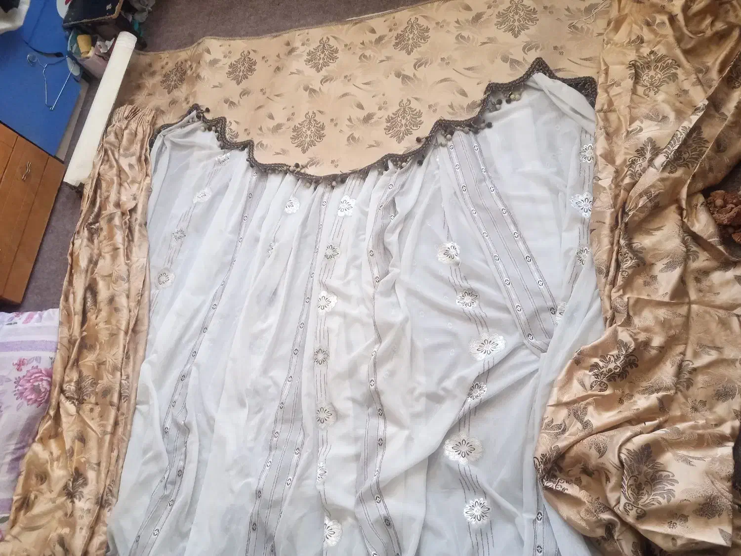 پرده حریردرابعاد3در3|پرده، رانر، رومیزی|قم, شهرک فاطمیه|دیوار