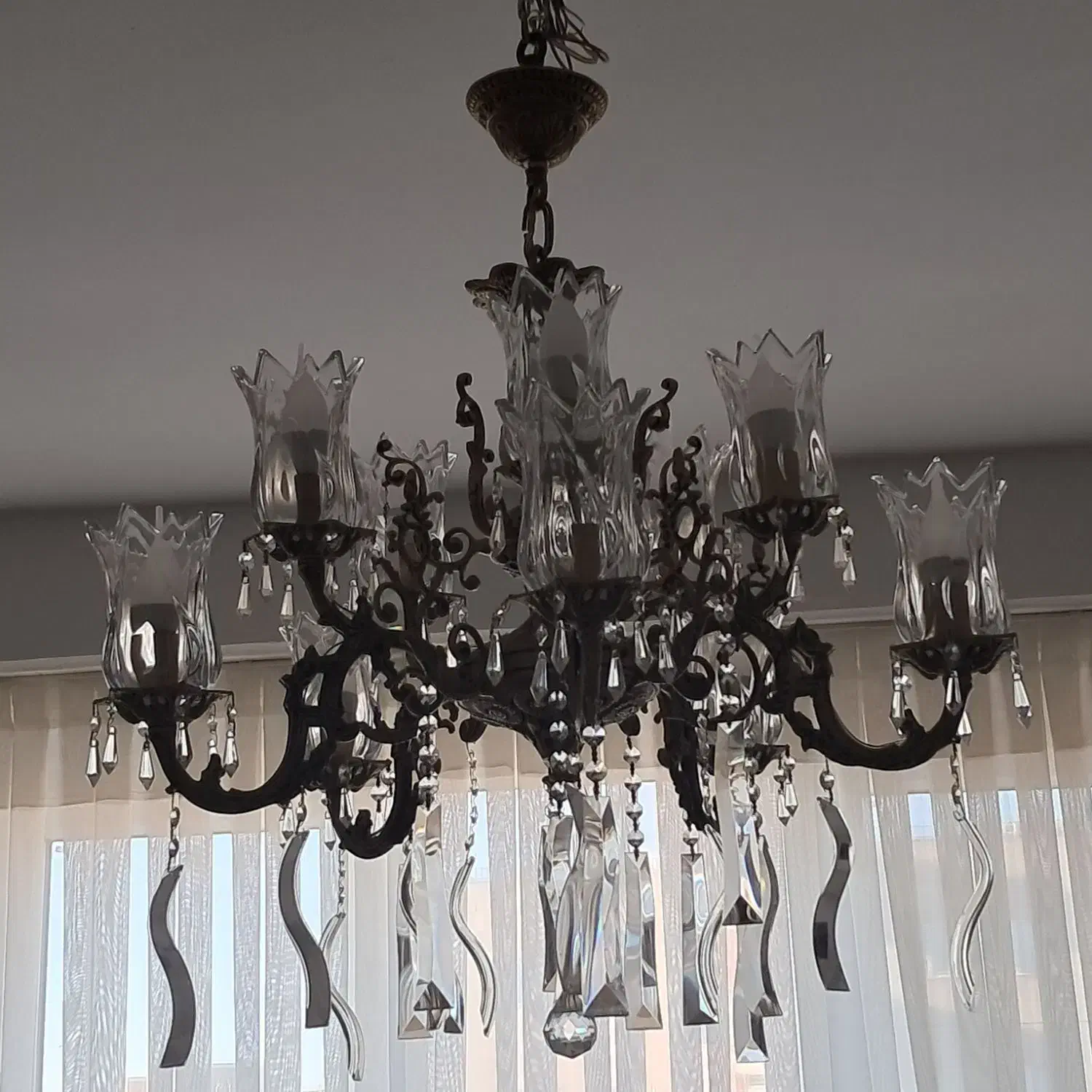 لوستر برنزی ۵ شاخه ۱۰ لامپ|لوستر و چراغ آویز|سهند, |دیوار