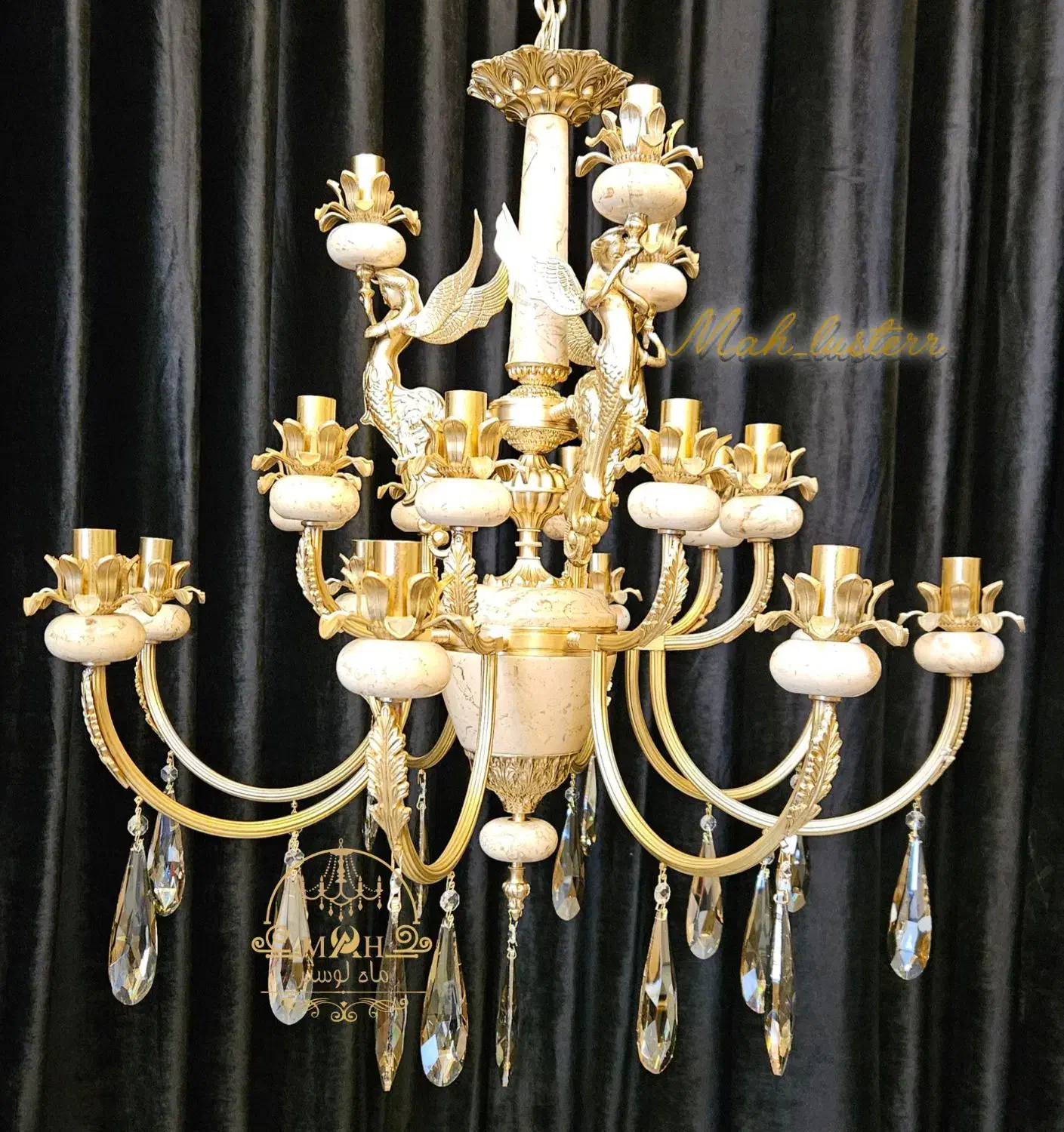 لوستر سنگی فرشته نئوکلاسیک 19 لامپ برنز|لوستر و چراغ آویز|تهران, کیانشهر|دیوار