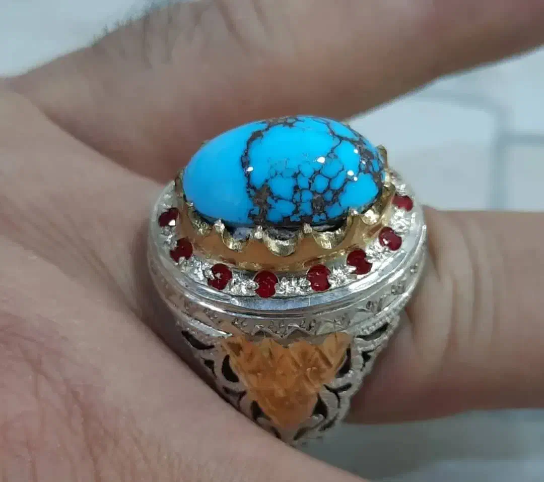 انگشتر نقره فیروزه نیشابوری و زمرد پنجشیر افغان|جواهرات|مشهد, حجاب (شهرک غرب)|دیوار