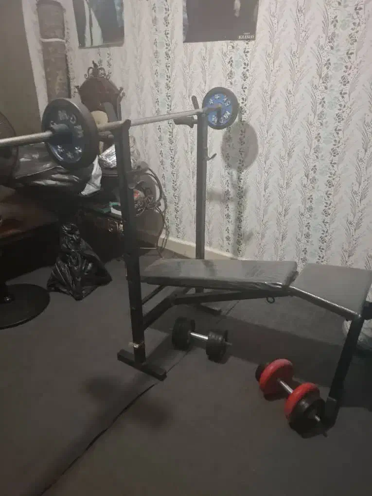تخته پرس ، به همراه هالتر و دمبل|تجهیزات ورزشی|مشهد, دوست آباد|دیوار