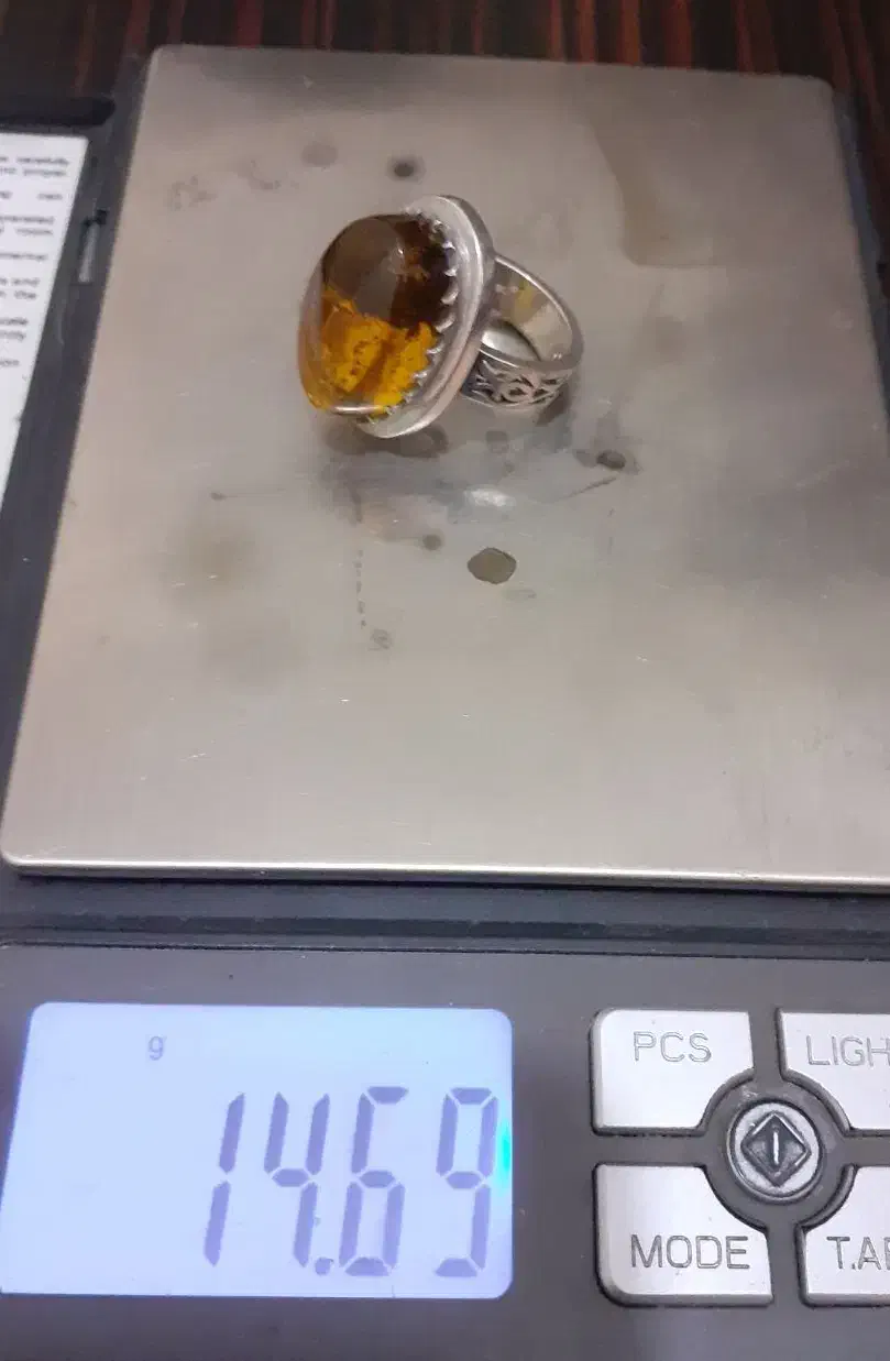 انگشتر نقره دست‌ساز کهربا|جواهرات|اراک, |دیوار