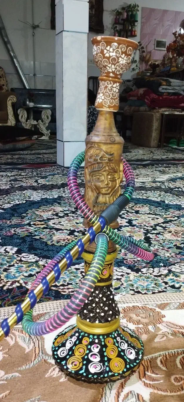 قلیون ننو با تمام وسایل با تنه چوبی رخ دار|کلکسیون و سرگرمی|خمین, |دیوار