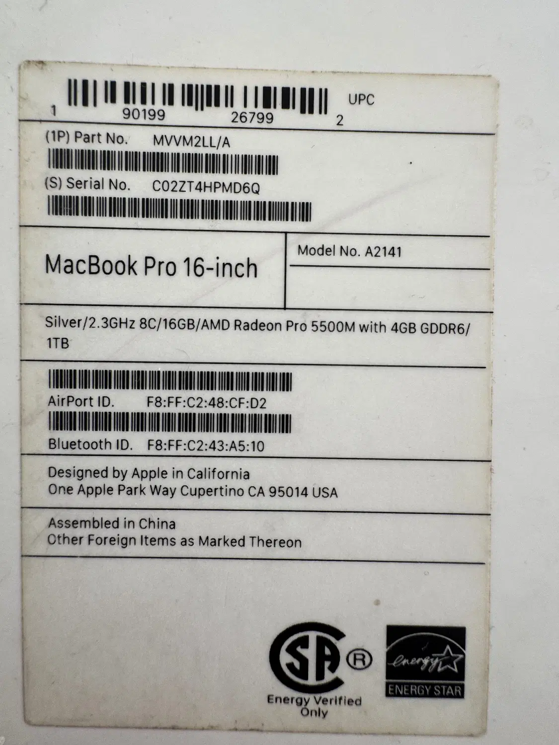 * MacBook Pro 2019 16 inch 1 TB *|رایانه همراه|دماوند, گیلاوند|دیوار