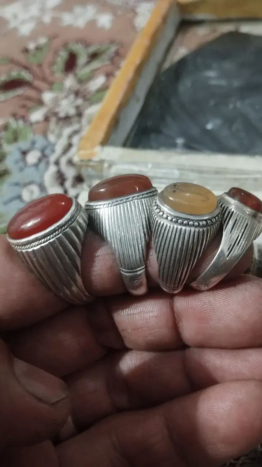 انگشتر نقره عقیق شجر یاقوت فیروزه|جواهرات|خمینیشهر, |دیوار