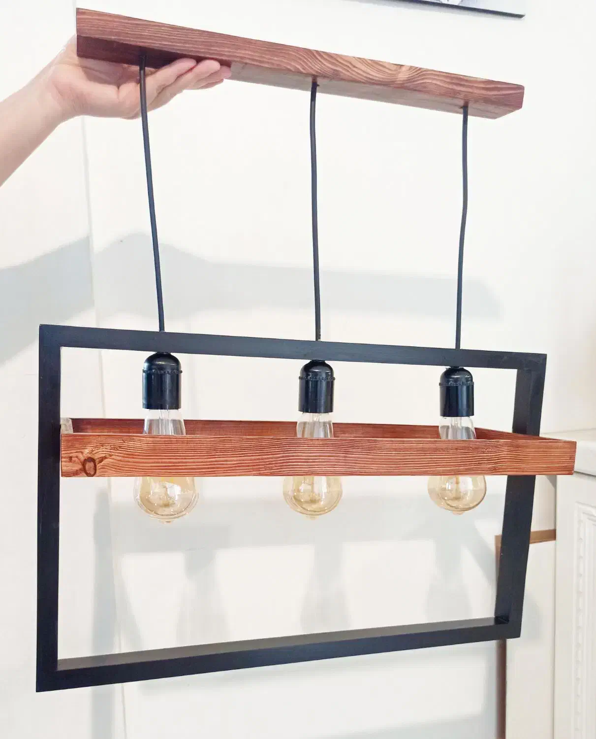 لوستر چوبی سه شعله|لوستر و چراغ آویز|رشت, حافظ آباد|دیوار