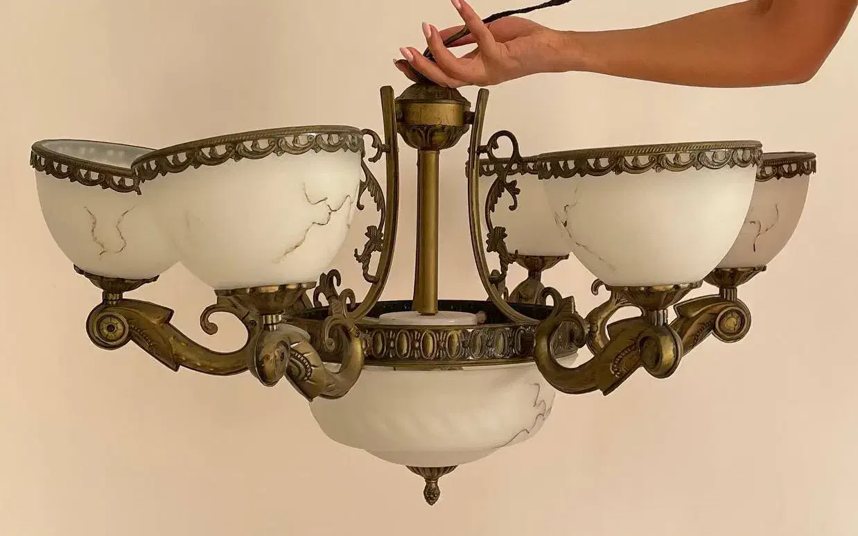 لوستر 6 شاخه طرح برنجی|لوستر و چراغ آویز|رودسر, |دیوار