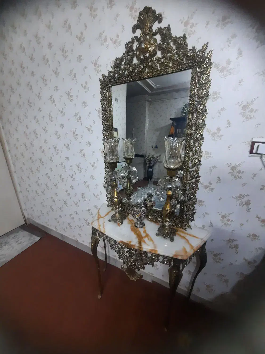 آینه شمعدانی برنز|بوفه، ویترین، کنسول|آبیک, |دیوار