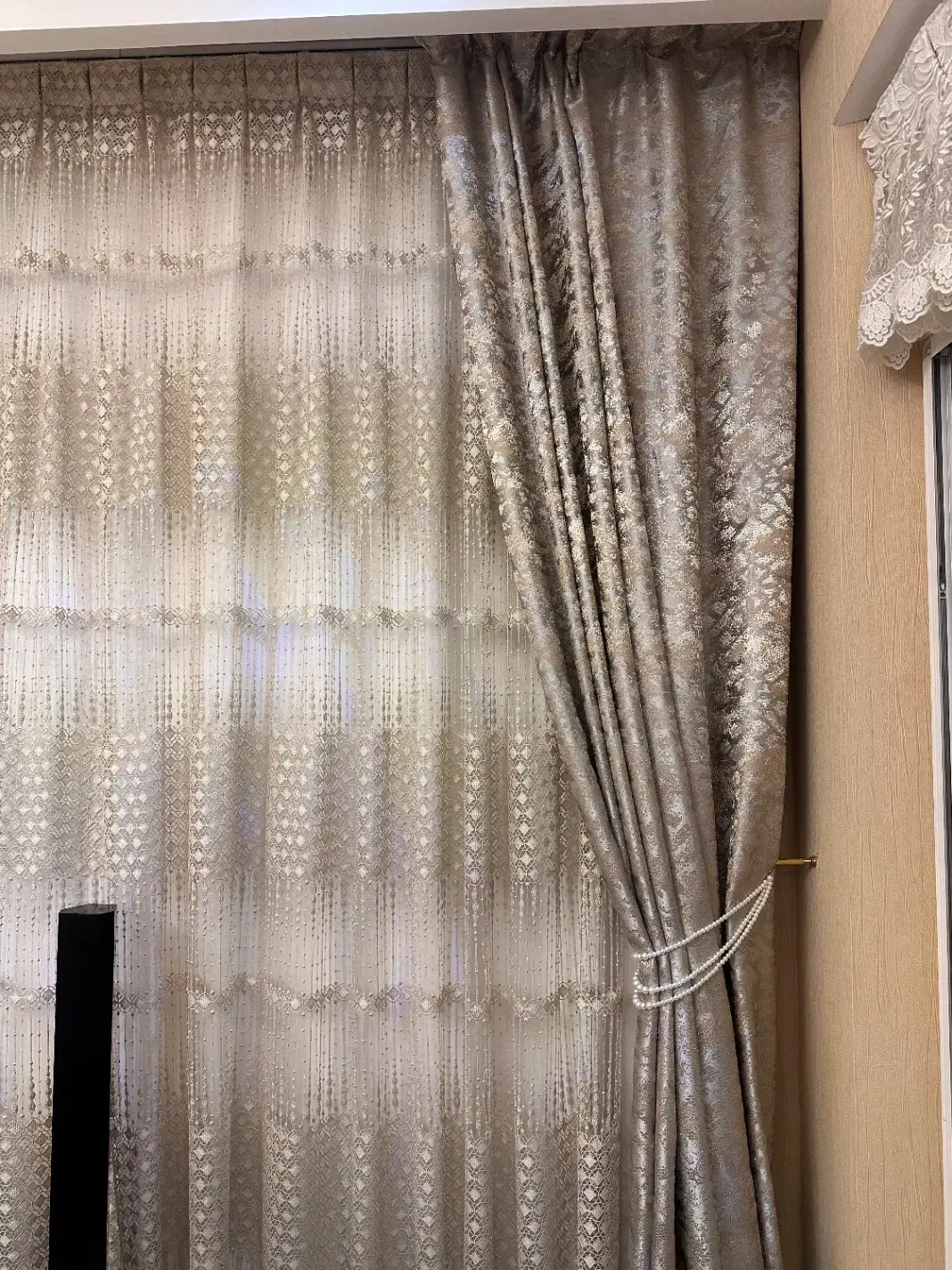 پرده پذیرایی مدل دانتل|پرده، رانر، رومیزی|دلیجان, |دیوار