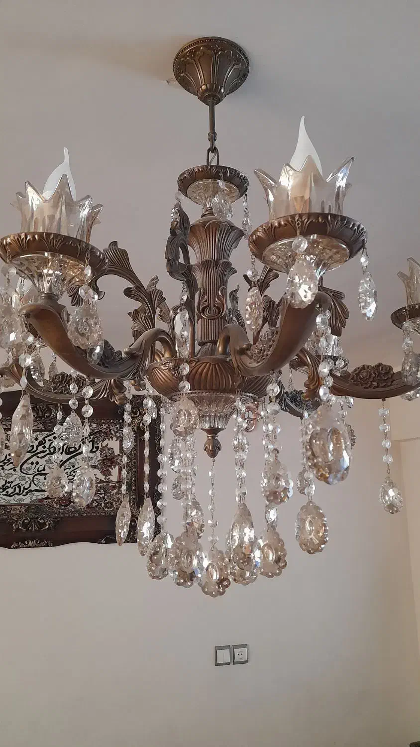 تک لوستر برنزی ۶ شعله لوکس|لوستر و چراغ آویز|محمدیه-قزوین, |دیوار