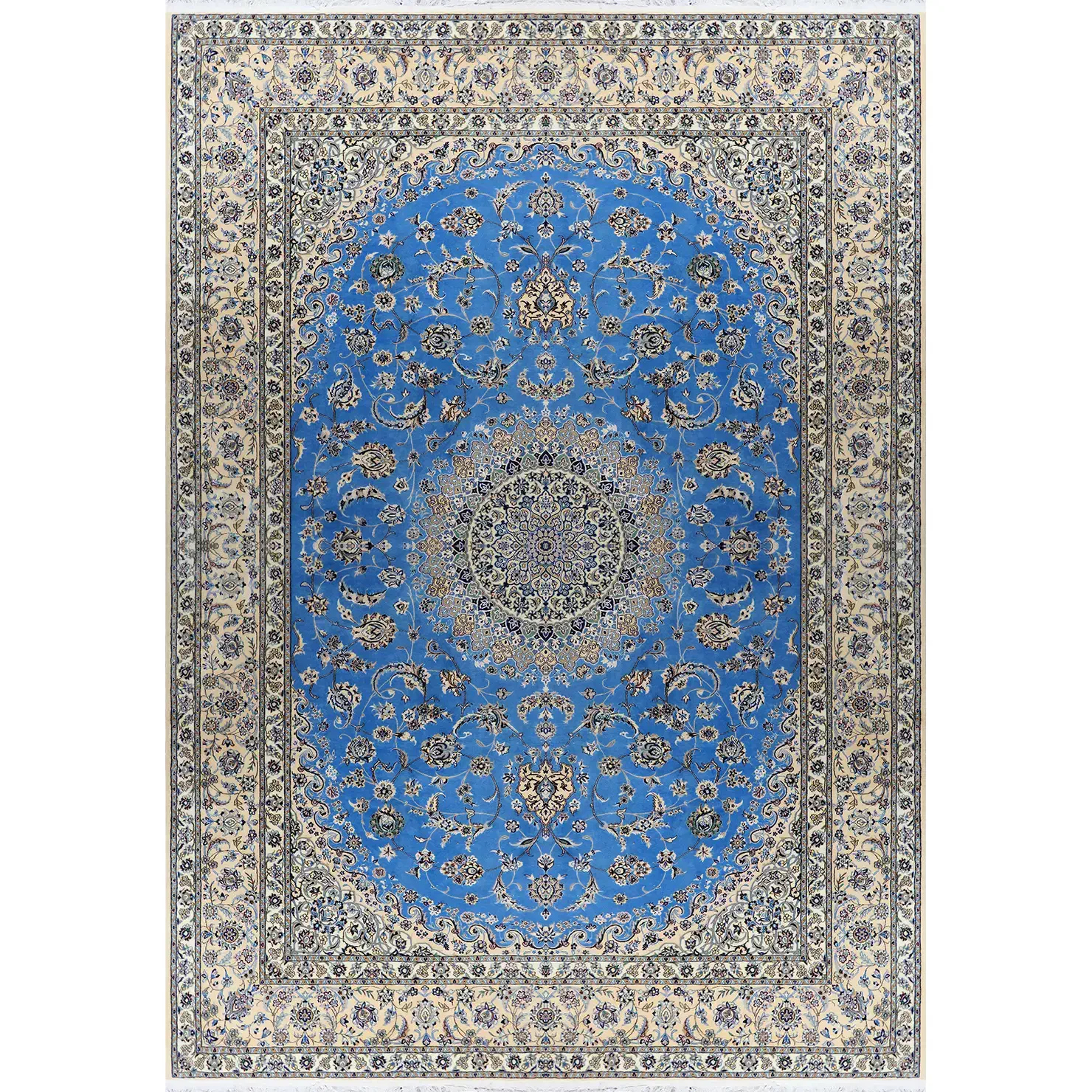 فرش دستبافت ۹ متری نایین اصل ۶لا گل ابریشم آبی|فرش|تهران, حکمت|دیوار