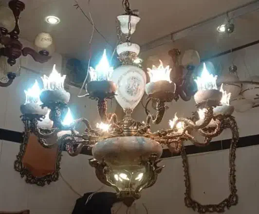 لوستر برنز چینی ۱۲ شاخه دو طوقه|لوستر و چراغ آویز|ارومیه, |دیوار