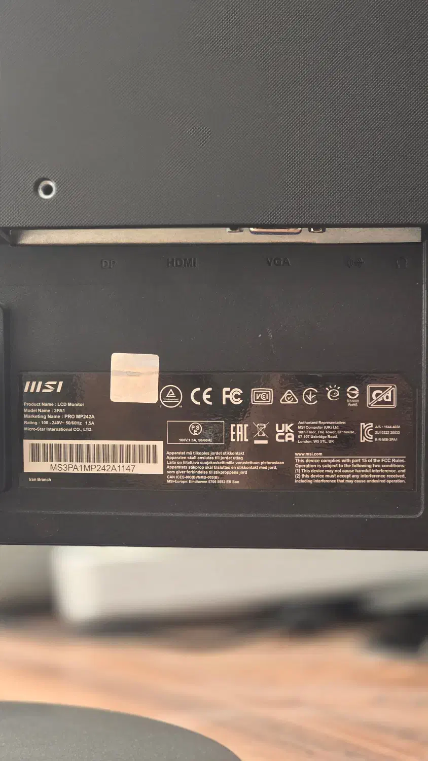 مانیتور ام اس آی MSI PRO MP242A سایز 24 اینچ|قطعات و لوازم جانبی رایانه|مشهد, شهید فرامرز عباسی|دیوار