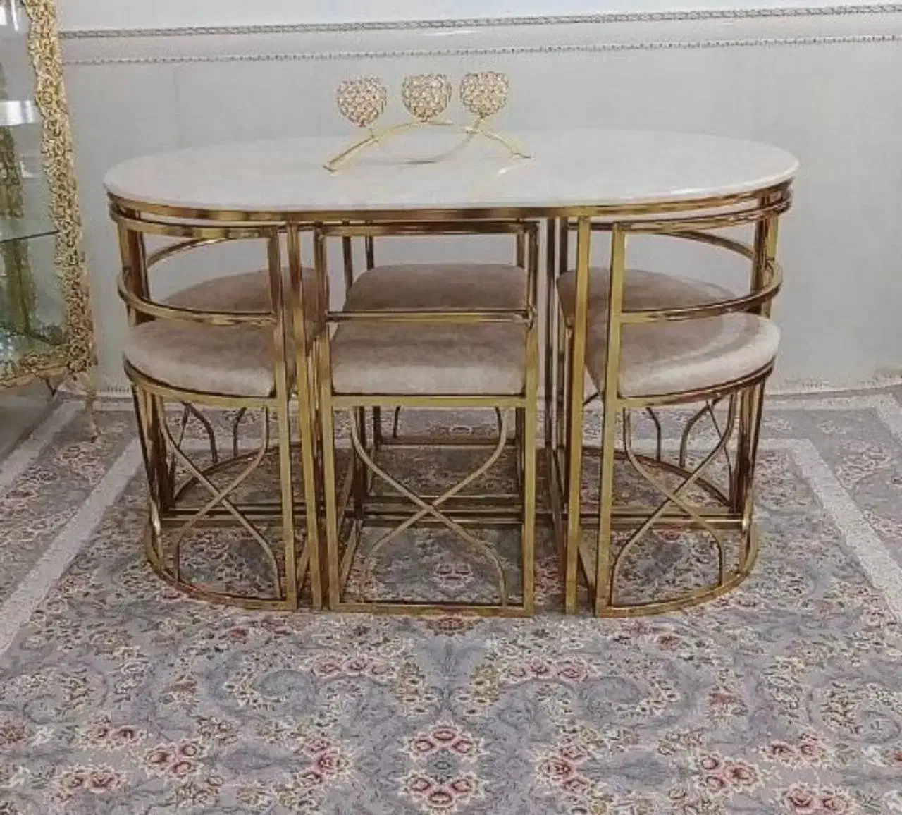 میز وصندلی غذاخوری فلزی ناهارخوری استیل ۶نفره بیضی|میز و صندلی غذاخوری|خمینی‌شهر, |دیوار