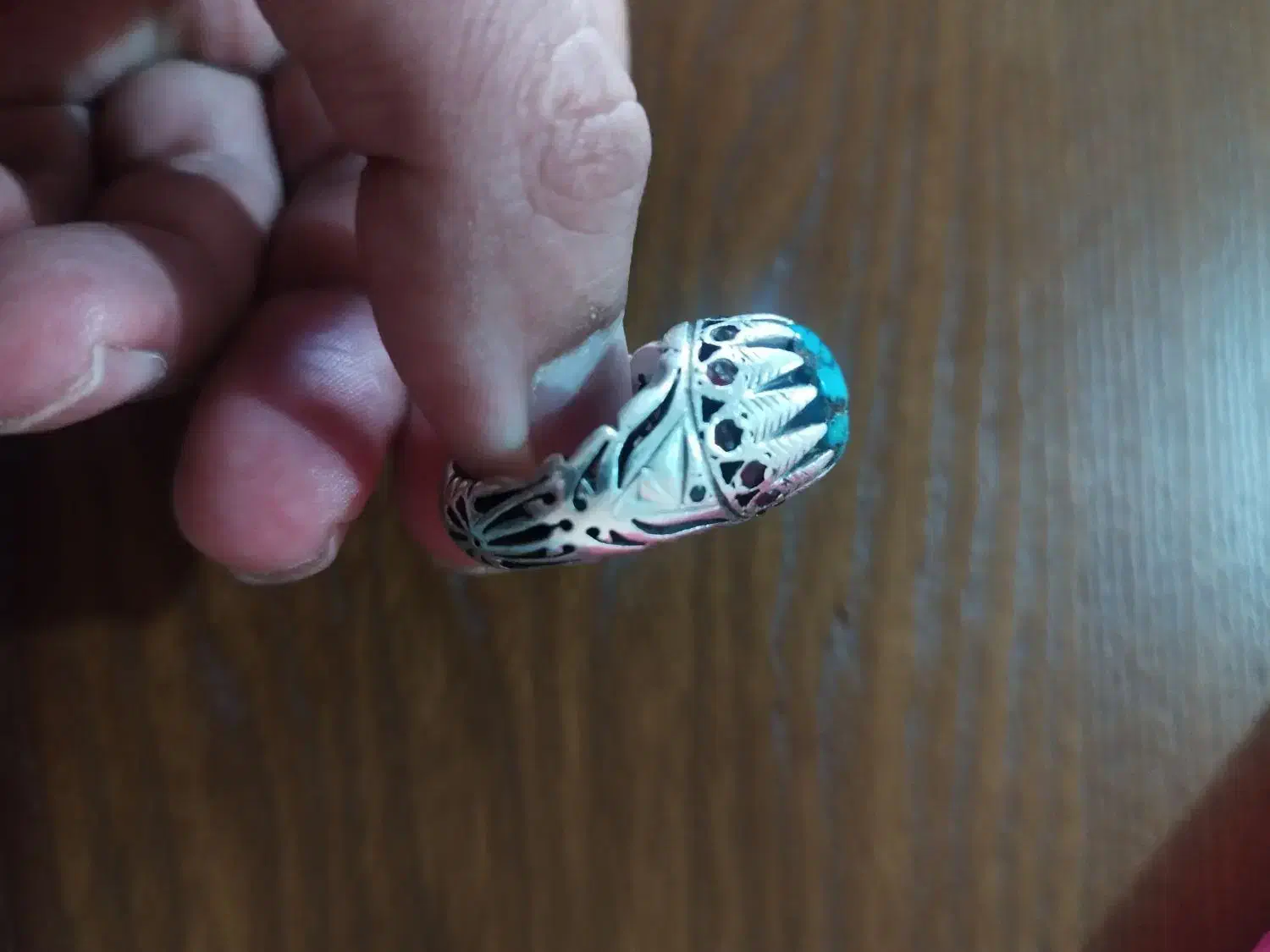 انگشتر نقره کار ظریف استاد شاکری نگین فیروزه چاهی|جواهرات|گرگان, |دیوار