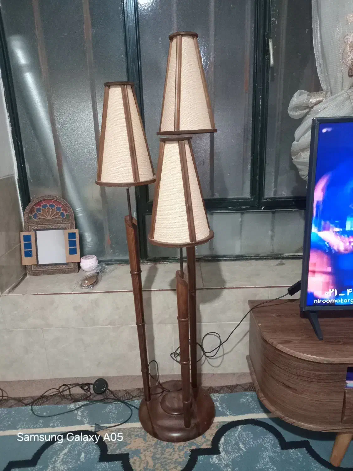 آباژور سه شعله چوب|چراغ خواب و آباژور|کرمان, |دیوار