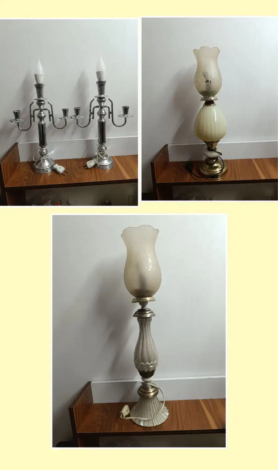 اباژور در سه مدل پایه فلزی یک جفت وپایه کریستال تک|چراغ خواب و آباژور|شهریار, شهرک نماز (دینار آباد)|دیوار