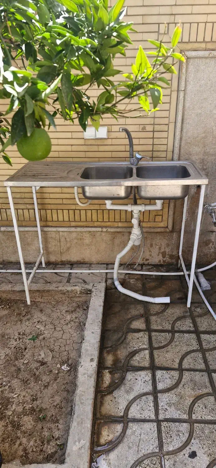 سینک دوقلو|آب‌چکان و نظم‌دهنده ظروف|شیراز, شهرک گلستان|دیوار
