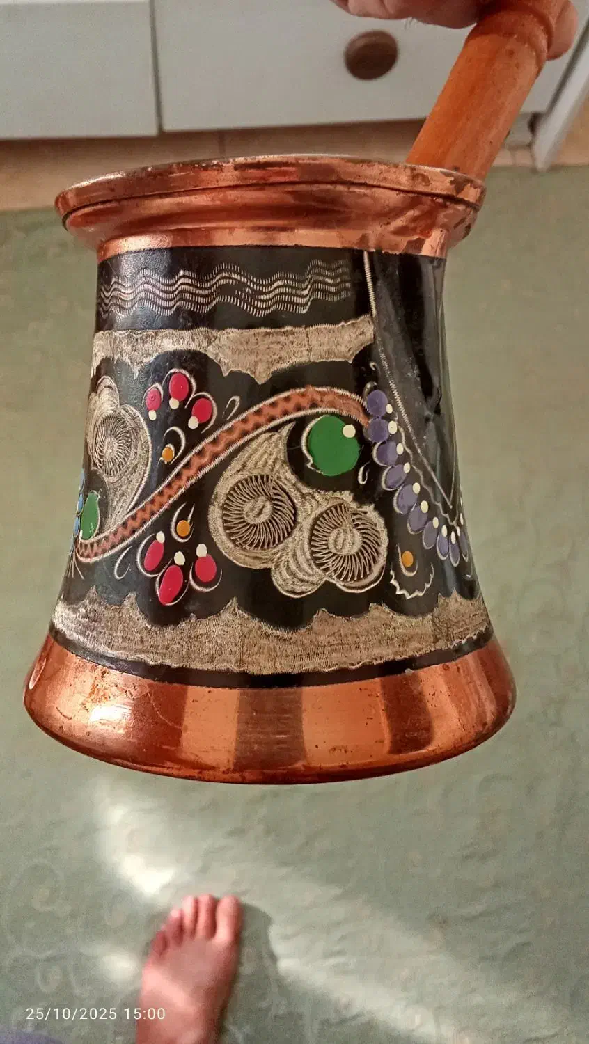 قهوه جوش مسی اصل ترکیه با مینا کاری|قوری، کتری، قهوه‌ساز دستی|پرند, فاز ۴|دیوار