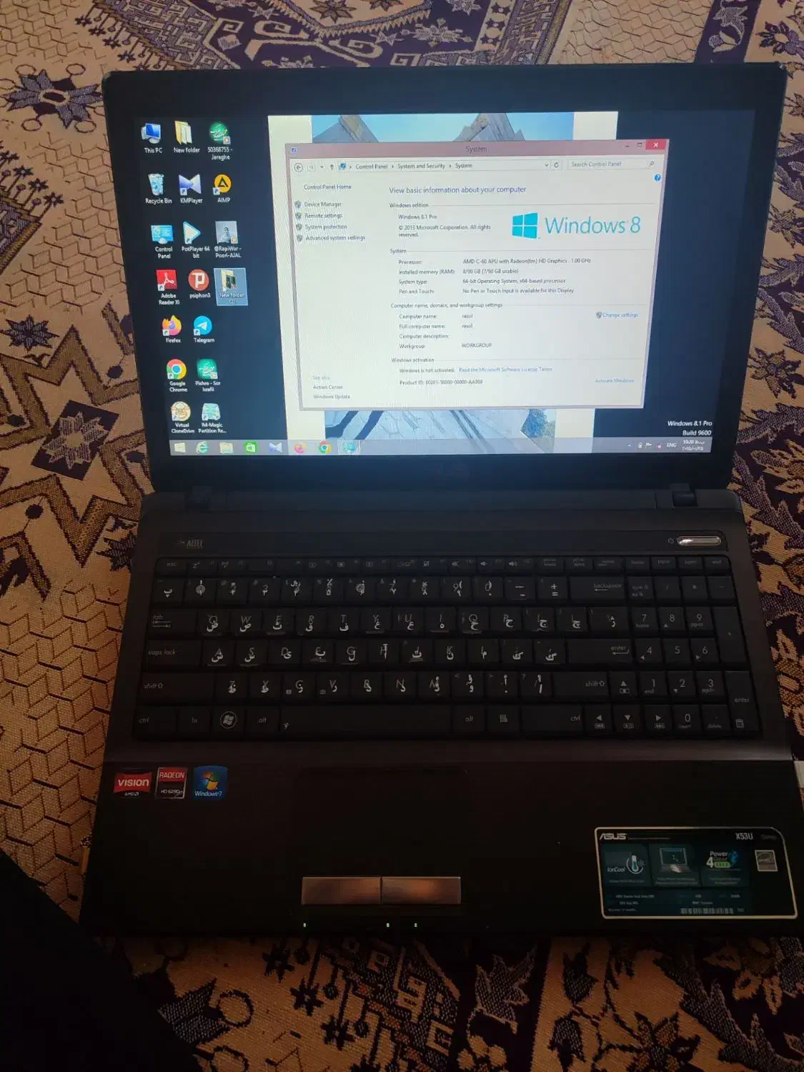 لپ تاب ایسوس تمیز|رایانه همراه|زاوه, |دیوار