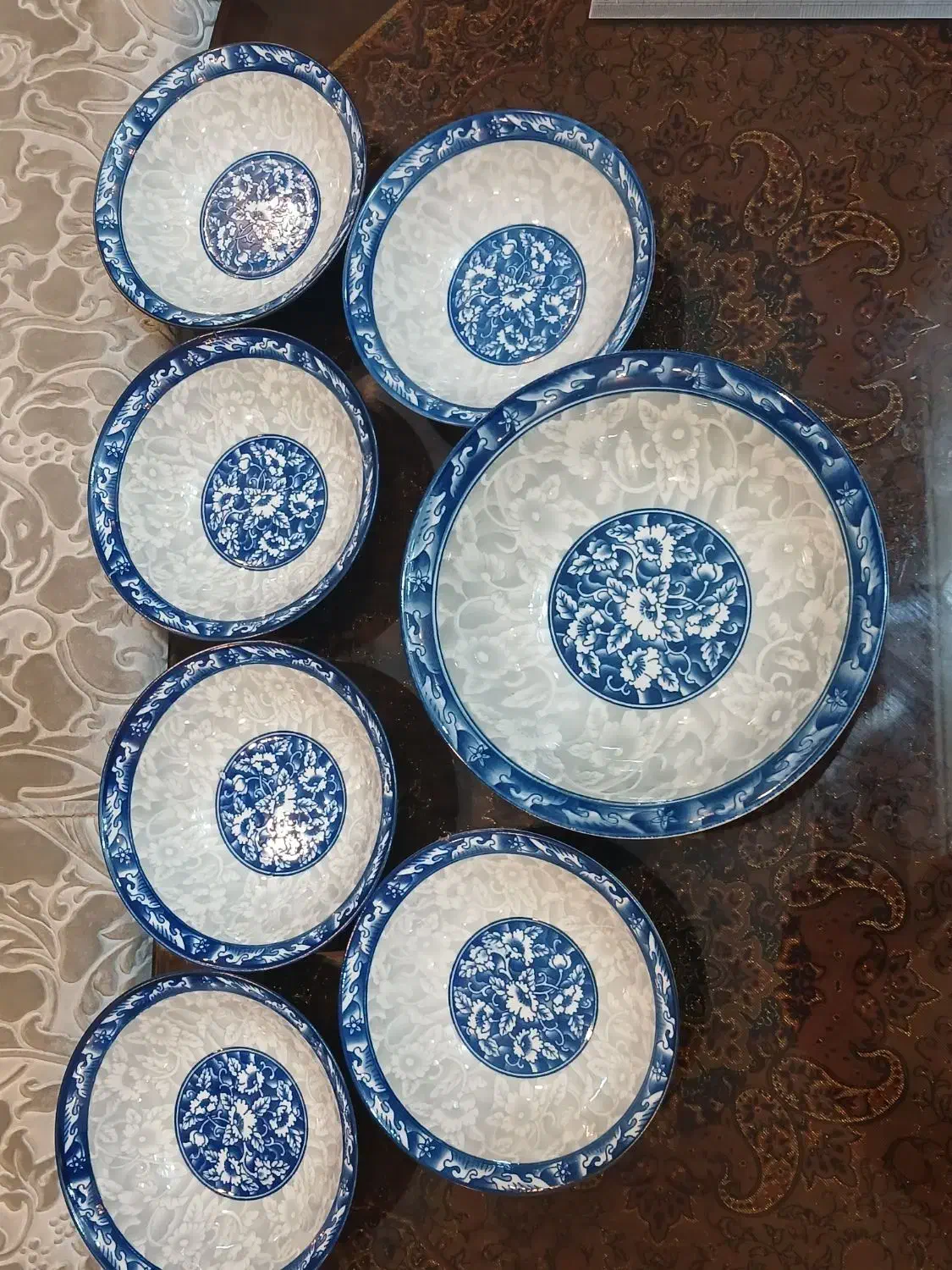 سرویس ۷پارچه انارخوری آبی قلم.قدیمی|ظروف سرو و پذیرایی|تهران, آشتیانی|دیوار