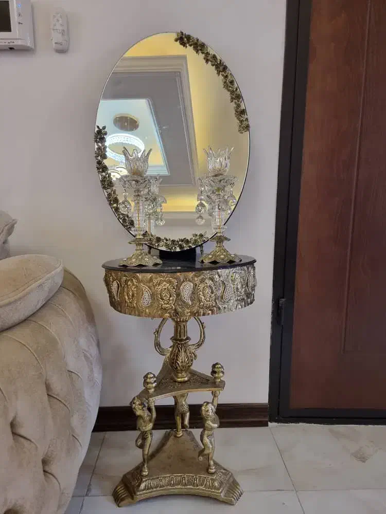 آینه و شمعدان برنز|بوفه، ویترین، کنسول|آبیک, |دیوار