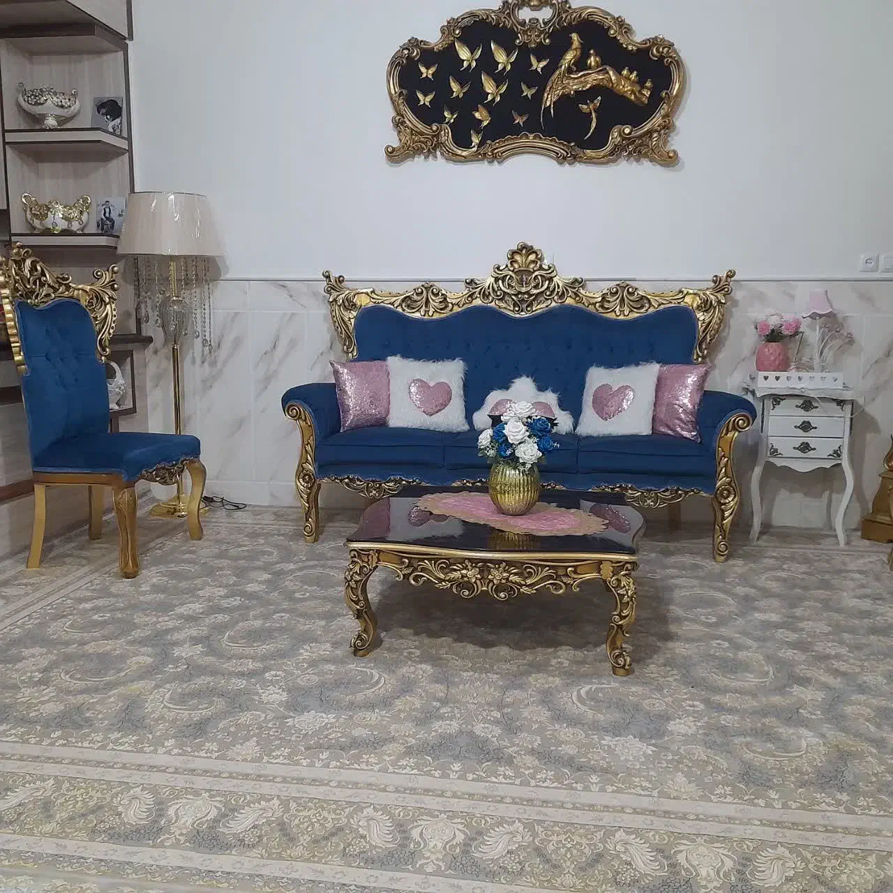 مبل سلطنتی آبی درباری|مبلمان خانگی و میز عسلی|محمدشهر, همایون ویلا|دیوار