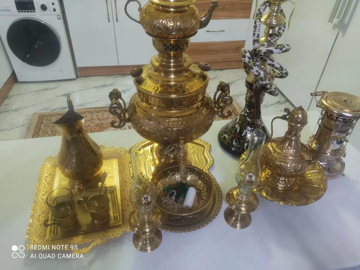 ست سماور برنجی 16 تکیه|کلکسیون اشیاء عتیقه|بیرجند, |دیوار