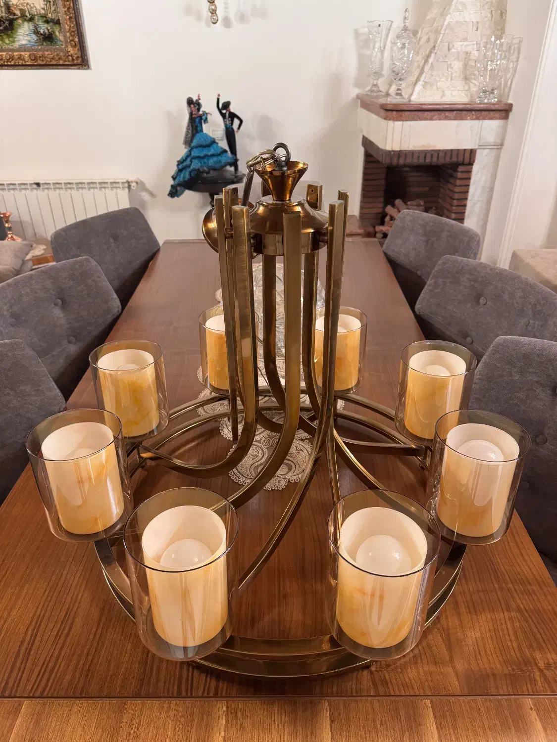 اوستر ۸شعله دو رینگ نور  (رنگ برنزی)|لوستر و چراغ آویز|رشت, گلسار|دیوار