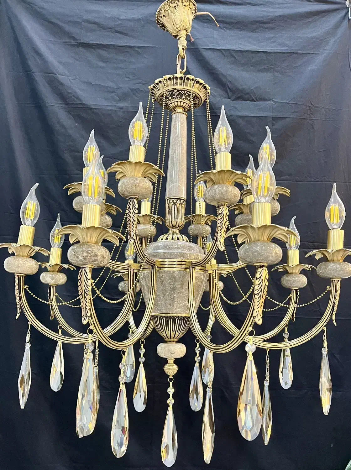 لوسترسکای مینی مال برنجی کلاسیک سنگی ضمانت۱+۱۵شعله|لوستر و چراغ آویز|تهران, نعمت‌آباد|دیوار