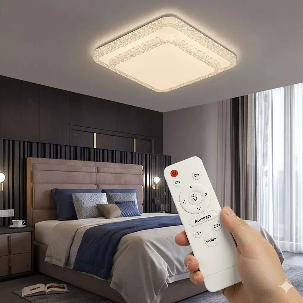 چراغ سقفی مربع کریستالی 100 وات با ریموت و گارانتی|لامپ و چراغ|اصفهان, فجر|دیوار