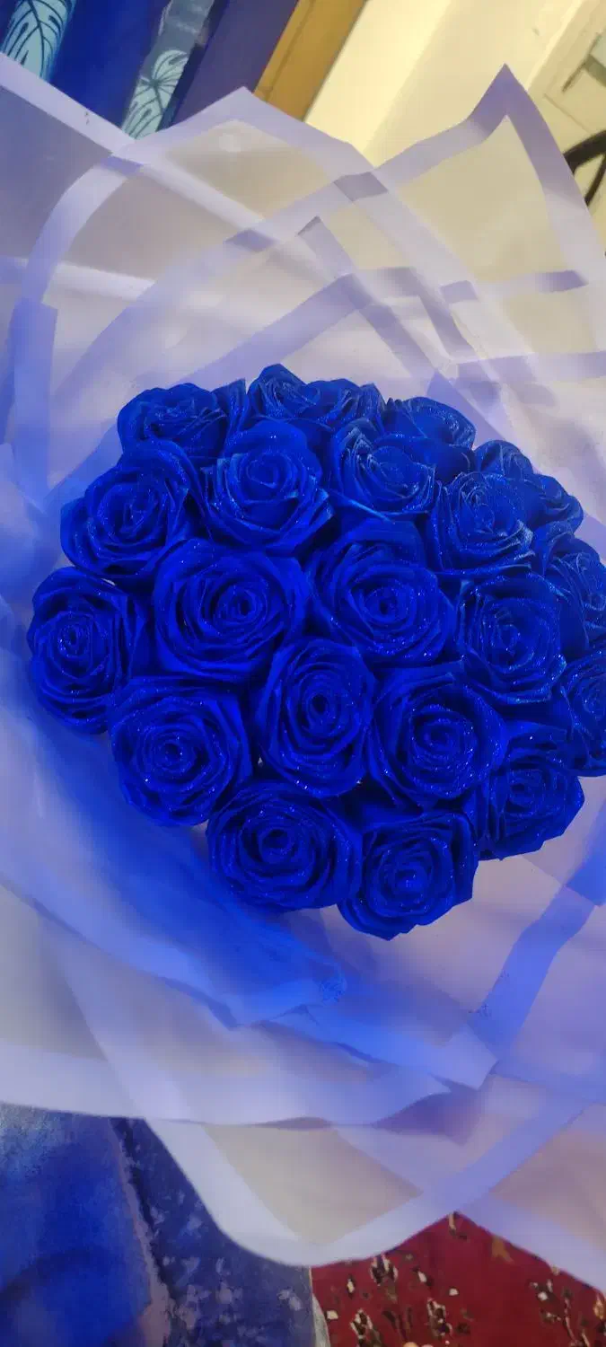 فروش دسته گل روبانی آبی رنگ شاین دار|گل مصنوعی|سنندج, |دیوار