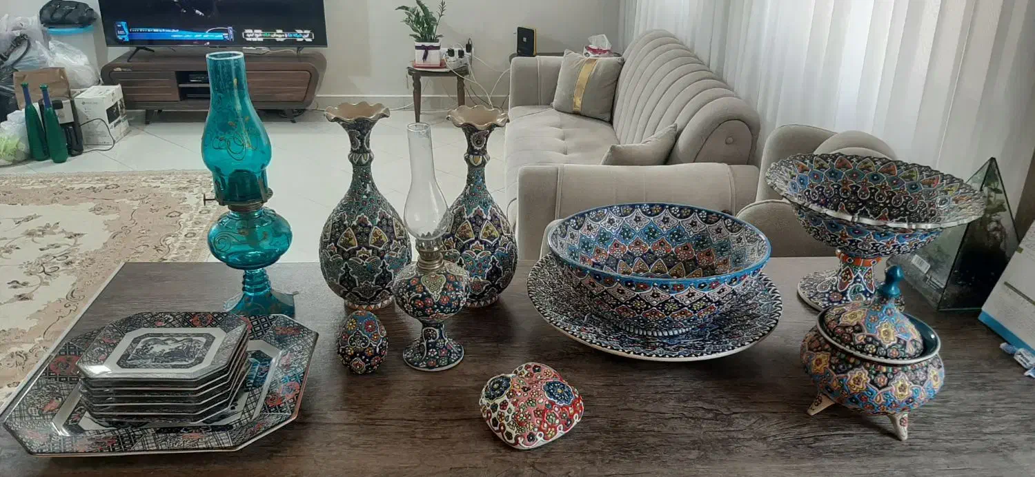 دیس بشقاب قدیمی و ظروف مینا کاری|صنایع دستی و سایر لوازم تزئینی|ری, فیروزآبادی|دیوار