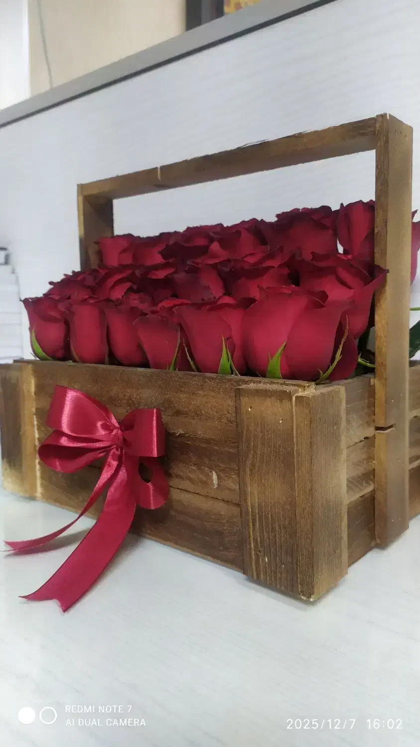 گل رز قرمز سالم با گلدان چوبی زیبا|گل و گیاه طبیعی|تهران, نظامی گنجوی (توانیر)|دیوار