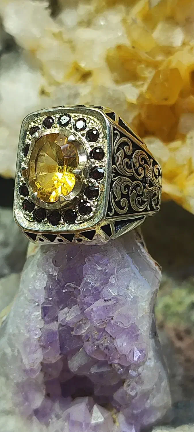 انگشتر سیترین جواهری رکاب دستساز گارنت کد ۲|جواهرات|اصفهان, شیخ اشراق|دیوار