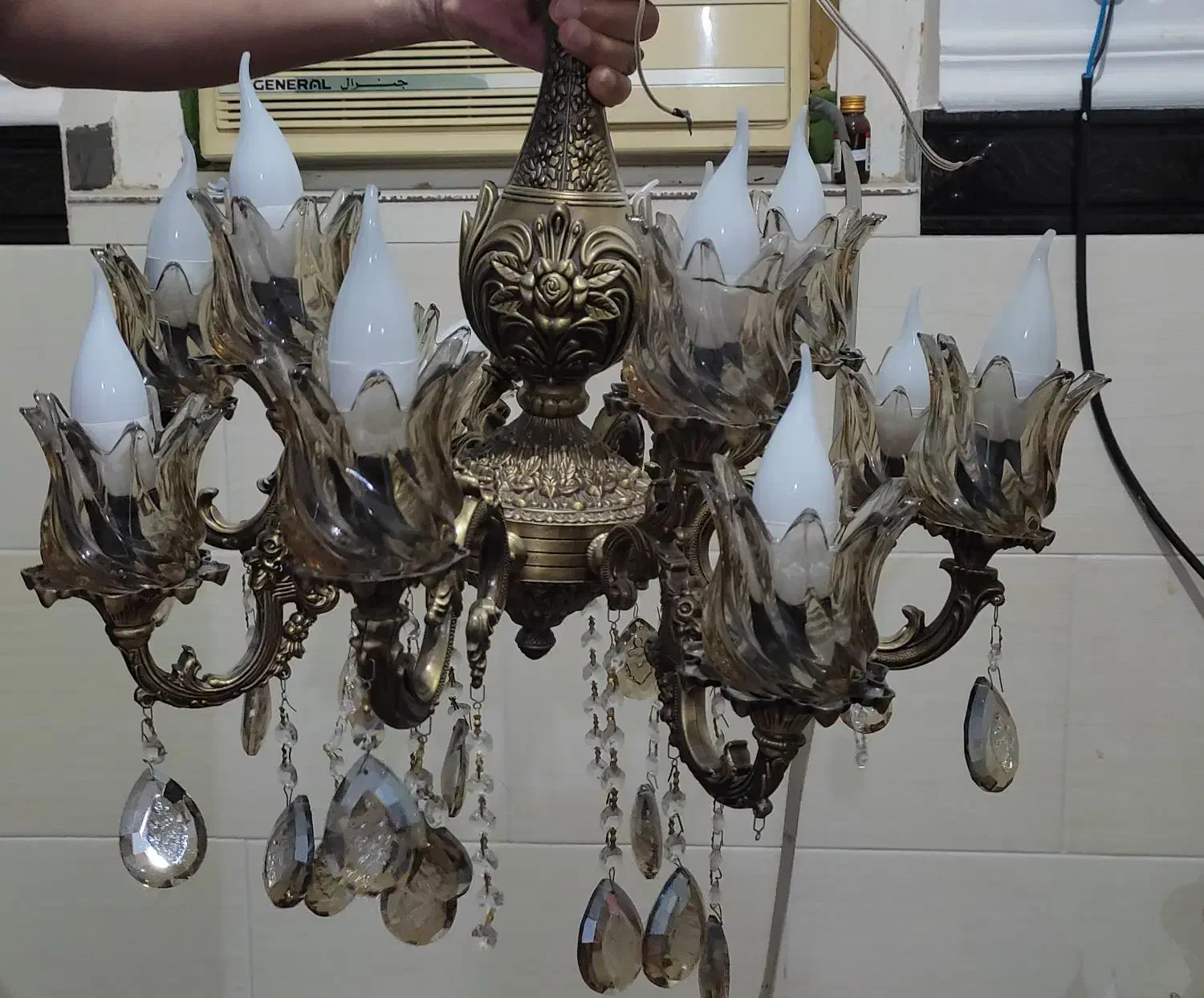 لوستر برنزی دو گل|لوستر و چراغ آویز|بوشهر, |دیوار