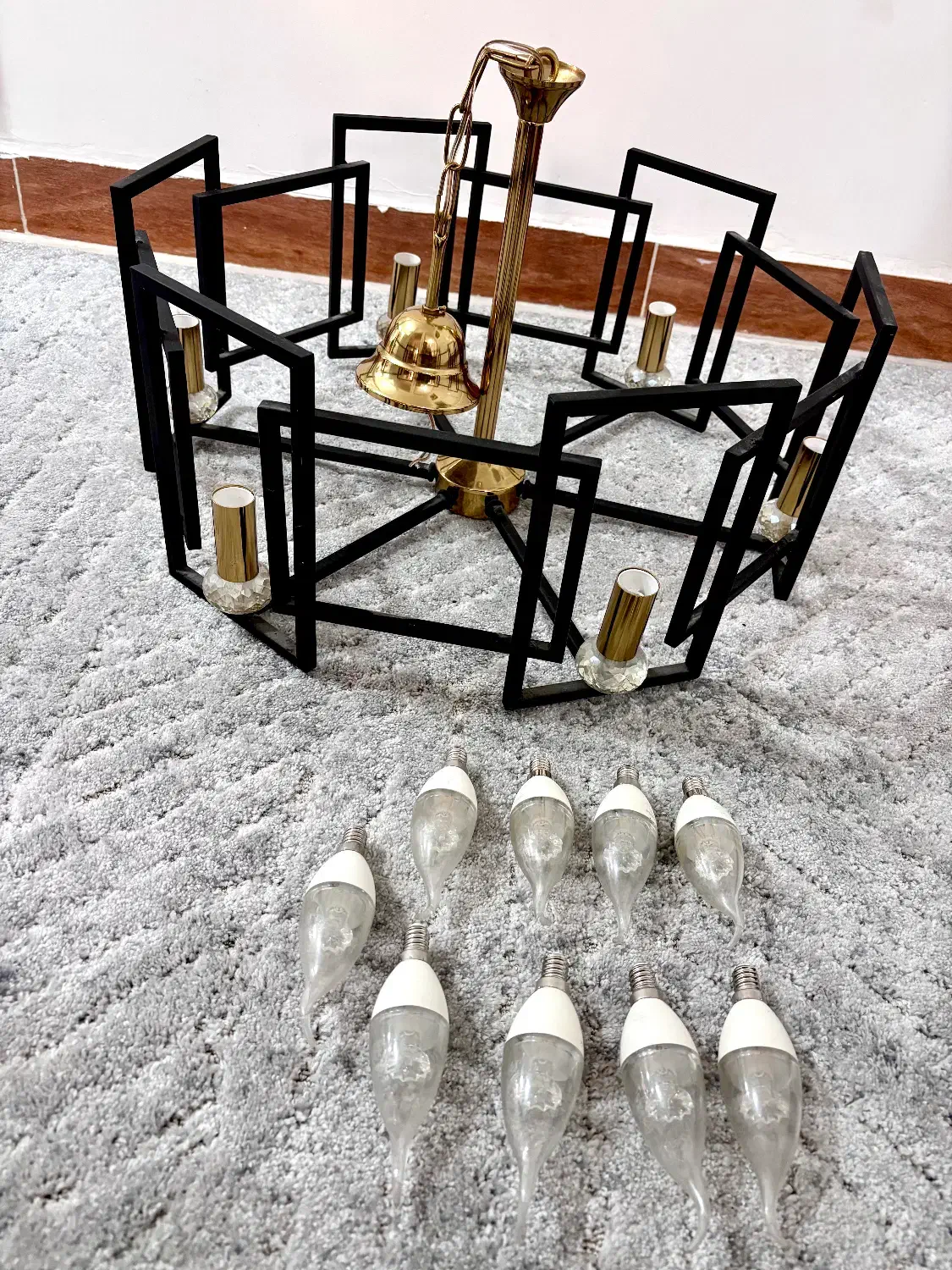 لوستر مدرن پایه الماسی مشکی طلایی|لوستر و چراغ آویز|بابل, |دیوار