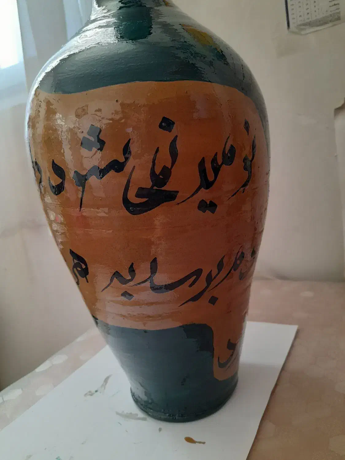 کوزه بزرگ سفالی خطاطی شده.شعر|صنایع دستی و سایر لوازم تزئینی|گرمسار, |دیوار