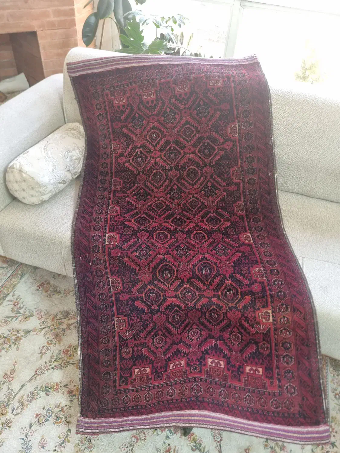 گلیم دست باف پرگره پشمی جاجیم دوزی شده ،شب چله|گلیم، جاجیم، گبه|مشهد, کوه سنگی|دیوار