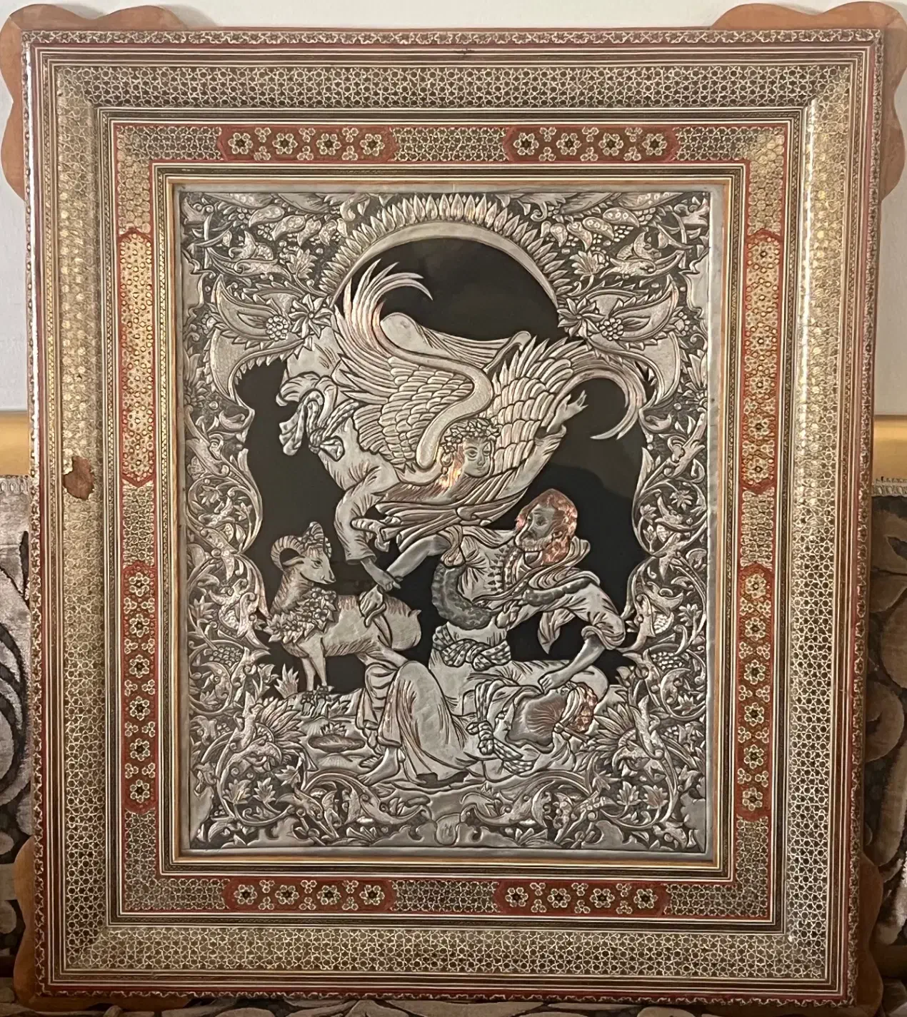 تابلوی قلم زنی نقره و مس پُرکار ظریف درجه ۱ قدیمی|صنایع دستی و سایر لوازم تزئینی|تهران, امامت|دیوار