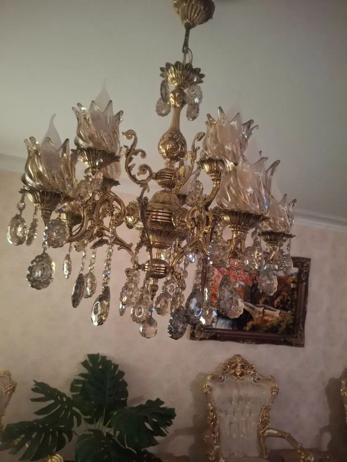 یک عددلوستر برنز پنج شاخه ده شعله|لوستر و چراغ آویز|تبریز, |دیوار